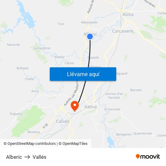 Alberic to Vallés map