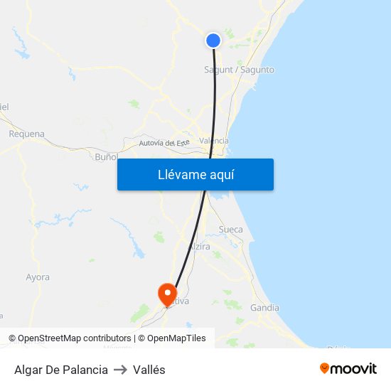 Algar De Palancia to Vallés map