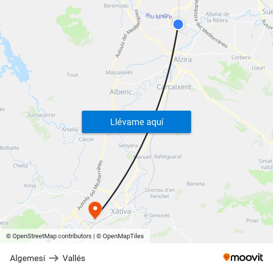 Algemesí to Vallés map