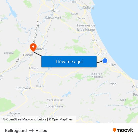 Bellreguard to Vallés map