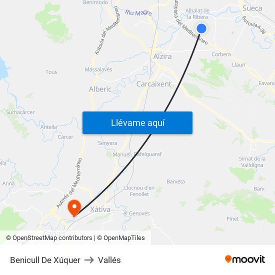 Benicull De Xúquer to Vallés map