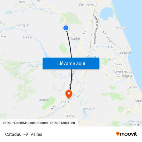 Catadau to Vallés map