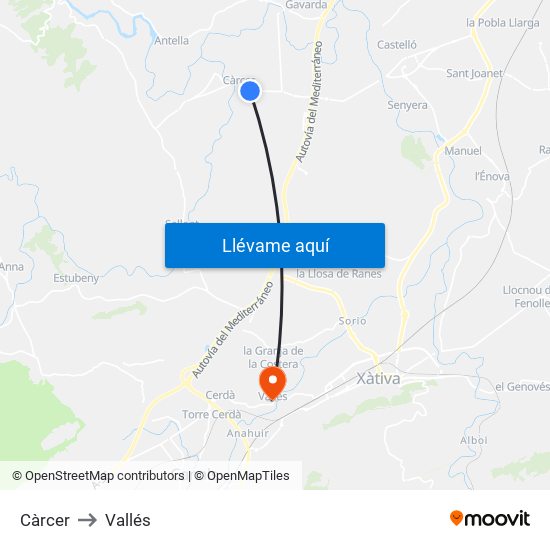 Càrcer to Vallés map
