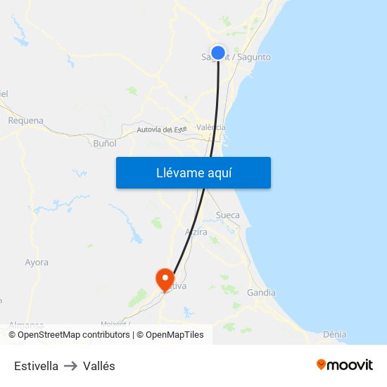Estivella to Vallés map