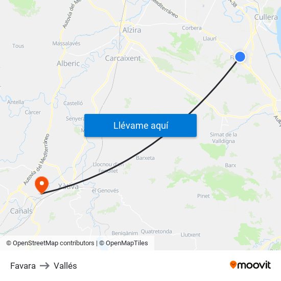 Favara to Vallés map