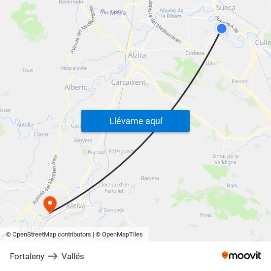 Fortaleny to Vallés map