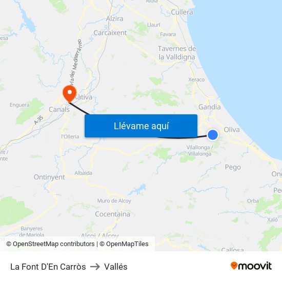 La Font D'En Carròs to Vallés map