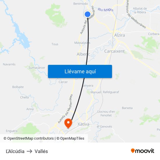 L'Alcúdia to Vallés map