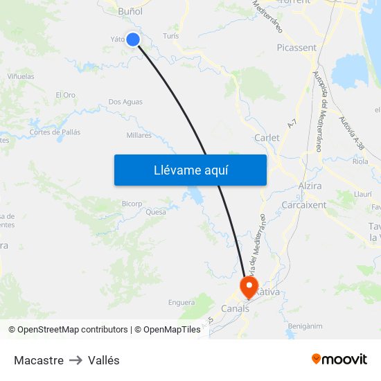 Macastre to Vallés map