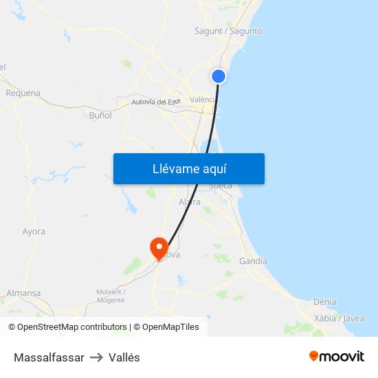 Massalfassar to Vallés map