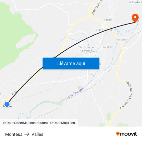 Montesa to Vallés map
