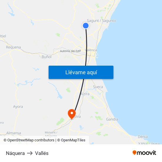 Náquera to Vallés map