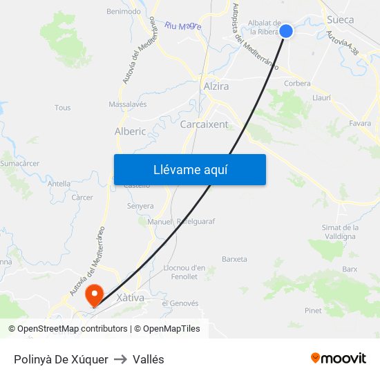 Polinyà De Xúquer to Vallés map