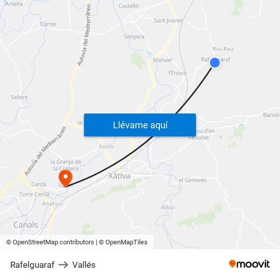 Rafelguaraf to Vallés map