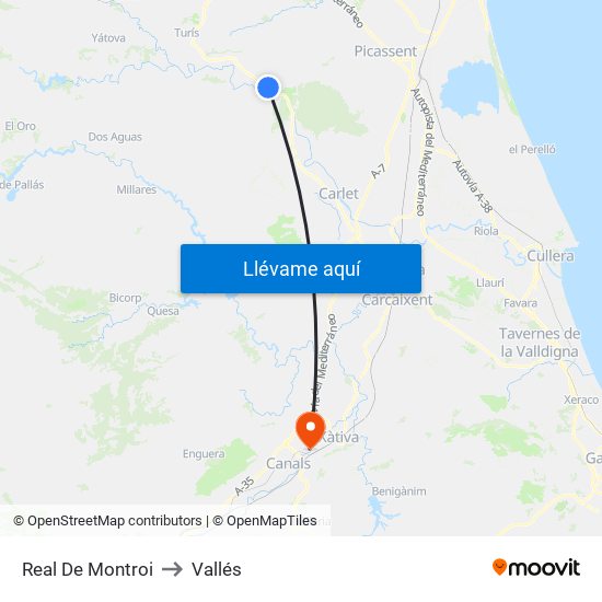 Real De Montroi to Vallés map