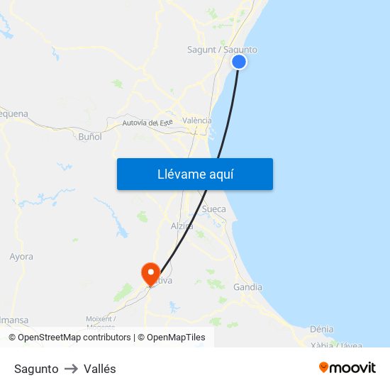 Sagunto to Vallés map