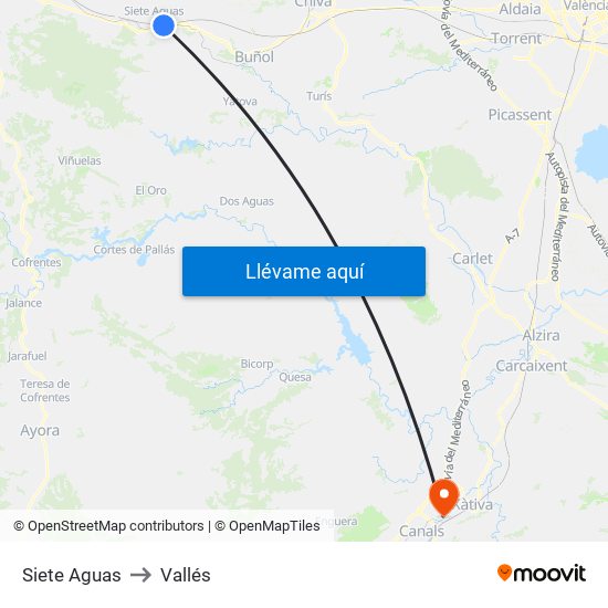 Siete Aguas to Vallés map