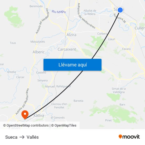 Sueca to Vallés map
