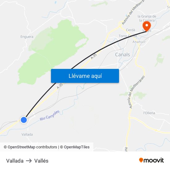 Vallada to Vallés map