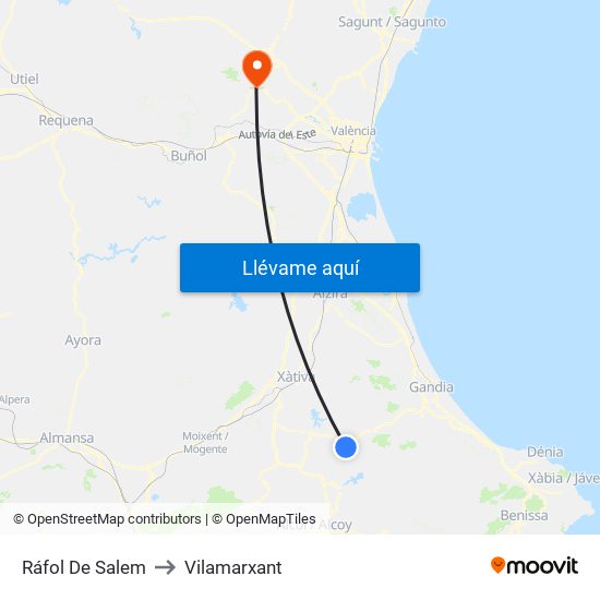 Ráfol De Salem to Vilamarxant map