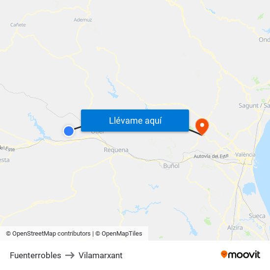 Fuenterrobles to Vilamarxant map