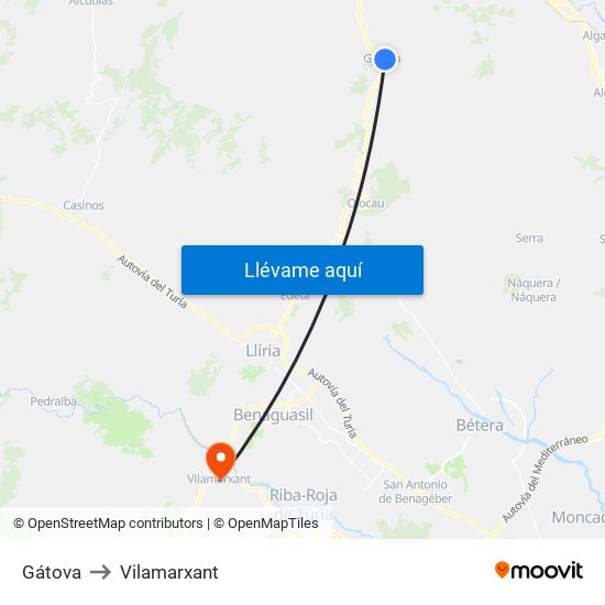 Gátova to Vilamarxant map