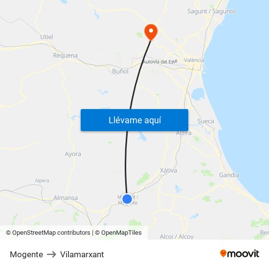 Mogente to Vilamarxant map