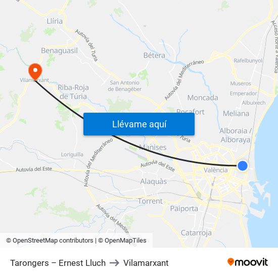 Tarongers – Ernest Lluch to Vilamarxant map
