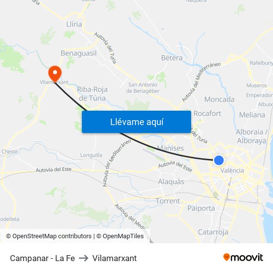 Campanar - La Fe to Vilamarxant map