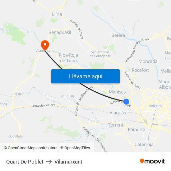 Quart De Poblet to Vilamarxant map