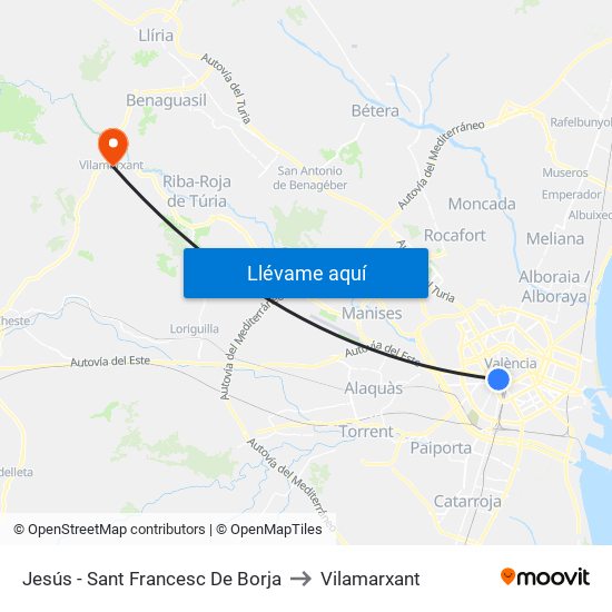 Jesús - Sant Francesc De Borja to Vilamarxant map
