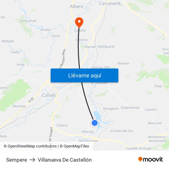 Sempere to Villanueva De Castellón map