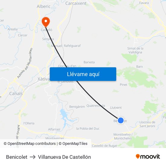 Benicolet to Villanueva De Castellón map