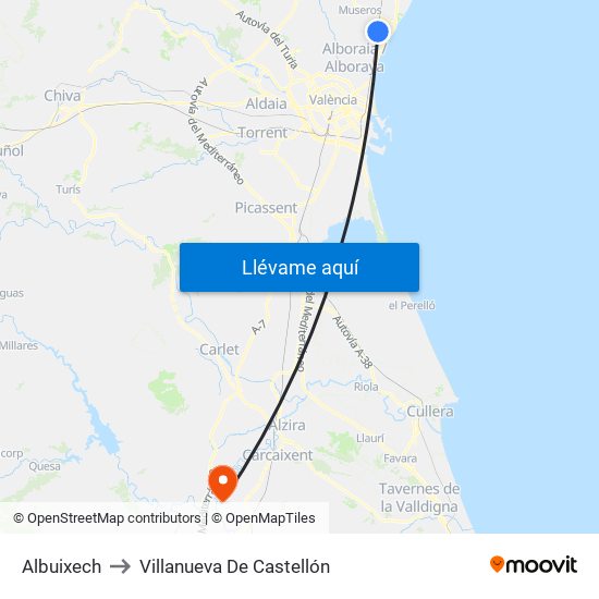 Albuixech to Villanueva De Castellón map