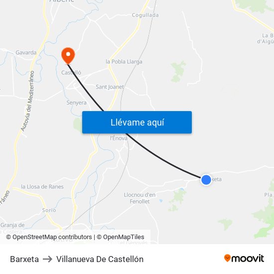 Barxeta to Villanueva De Castellón map
