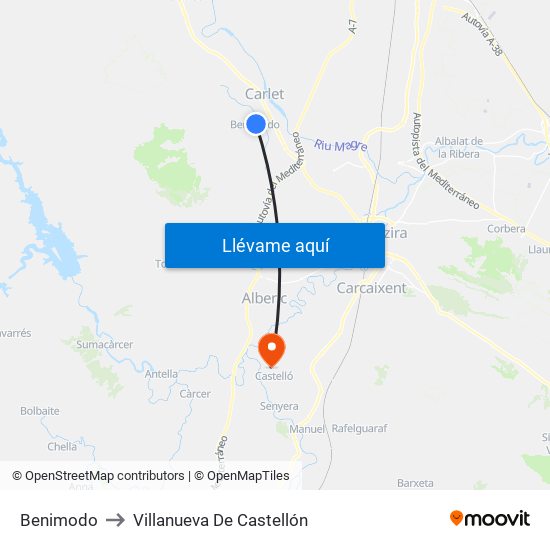 Benimodo to Villanueva De Castellón map