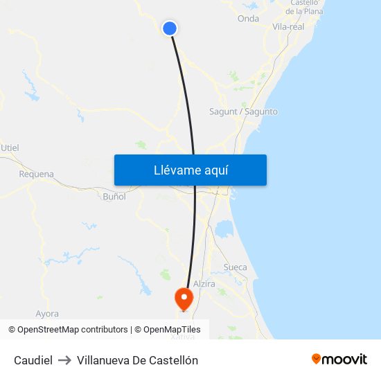 Caudiel to Villanueva De Castellón map
