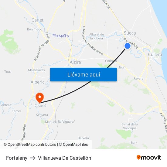 Fortaleny to Villanueva De Castellón map