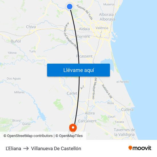 L'Eliana to Villanueva De Castellón map