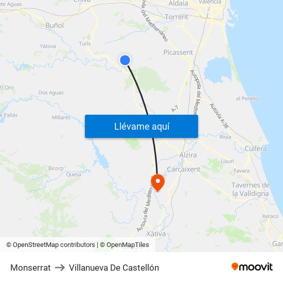 Monserrat to Villanueva De Castellón map