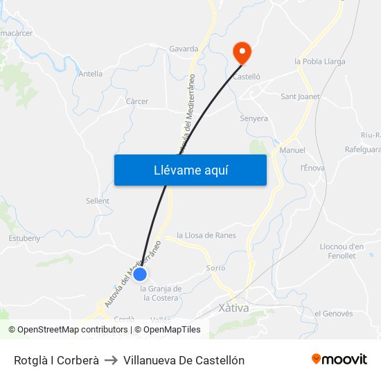 Rotglà I Corberà to Villanueva De Castellón map