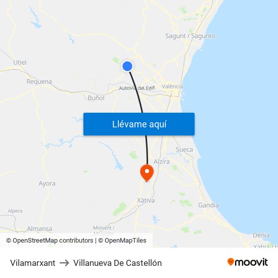 Vilamarxant to Villanueva De Castellón map