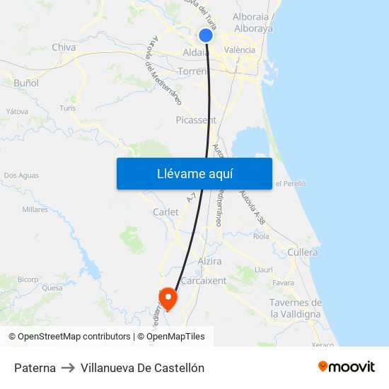 Paterna to Villanueva De Castellón map