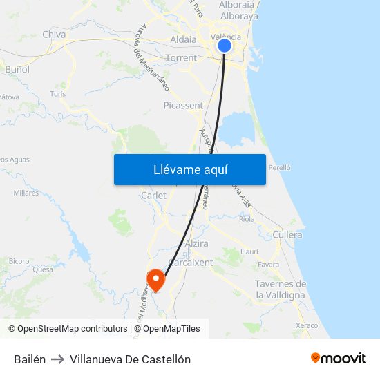 Bailén to Villanueva De Castellón map