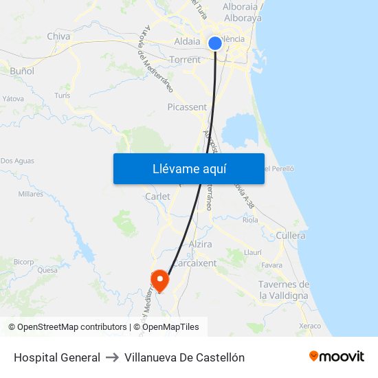 Hospital General to Villanueva De Castellón map