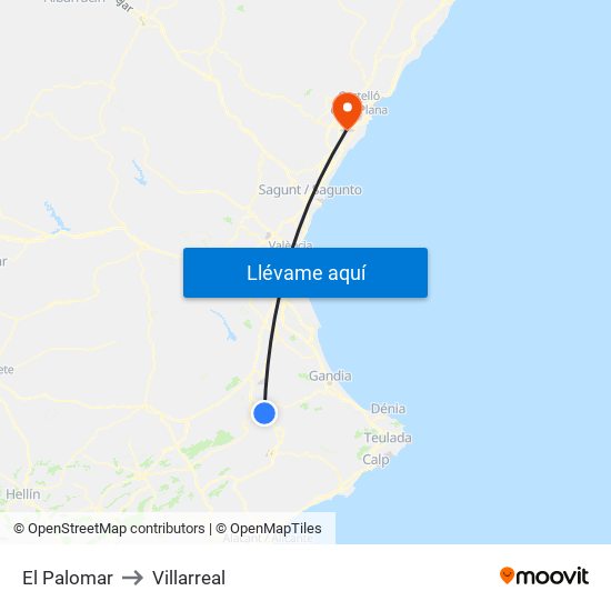 El Palomar to Villarreal map