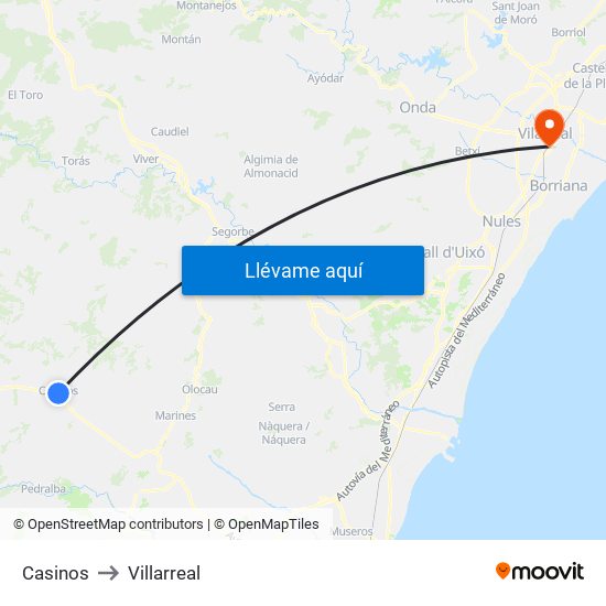Casinos to Villarreal map