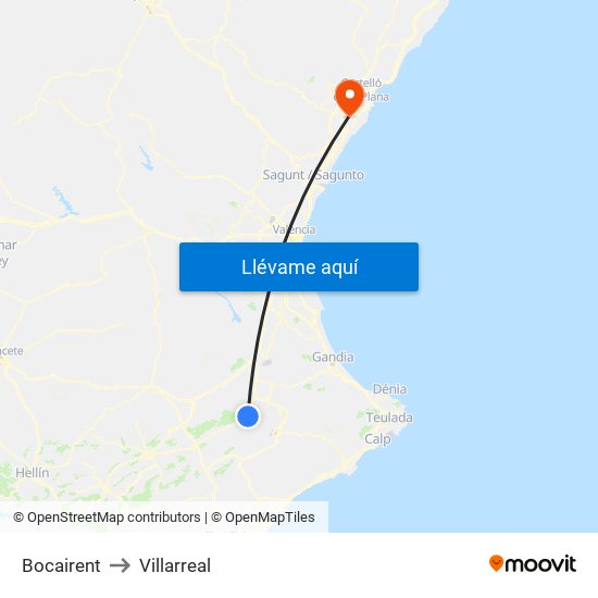 Bocairent to Villarreal map