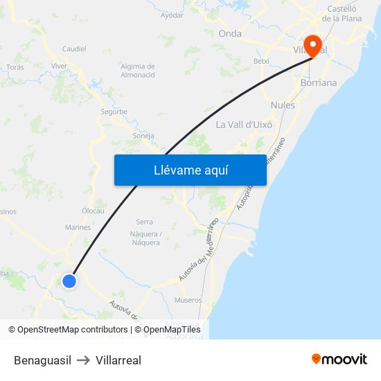 Benaguasil to Villarreal map