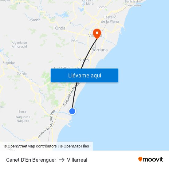 Canet D'En Berenguer to Villarreal map